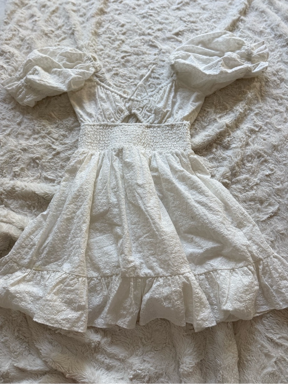 Altrd STATE White Puff-Sleeve Eyelet Dress